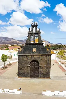 Church Of St Prints: Black facade of St. Anne church built with basalt volcanic stones, Casillas del Angel