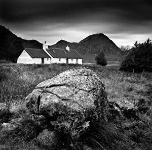 Monochrome Gallery: Black Rock Cottage and Buachaille Etive Mor, Rannoch Moor, near Fort William