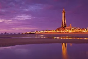 United Prints: Blackpool Illuminations at sunset, Blackpool, Lancashire, England, United Kingdom