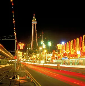 Lancashire Prints: Blackpool Tower and illuminations, Blackpool, Lancashire, England, United Kingdom, Europe