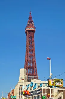 Blackpool tower and illuminations during the day, Blackpool, Lancashire