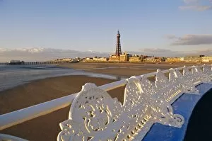 Bench Collection: Blackpool tower and pier, Lancashire, England, UK, Europe