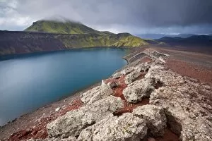 Images Dated 15th August 2009: Blahylur crater lake in the Landmannalaugar area, Tjorvafell, 843 m in the distance