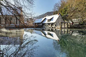 Mill Prints: Mill at Blautopf Lake, Blaubeuren, Swabian Alps, Baden-Wurttemberg, Germany, Europe