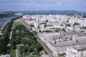 Pyongyang Prints: Blocks of flats beside Taedong River