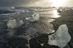 Jokulsarlon Prints: Blocks of ice, Diamond Beach, Jokulsarlon, Iceland, Polar Regions