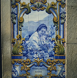 Azulejos Prints: Blue azulejos tiles of the port vineyards in the railway