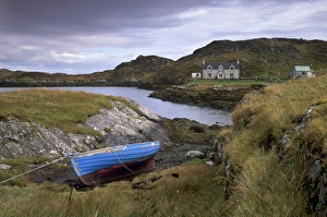 Blue boat and house