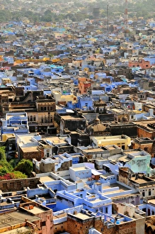 Crowded Prints: The blue buildings of Bundi, Rajasthan, India, Asia
