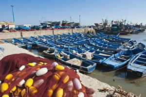 Fishing Nets Prints: Blue fishing boats in Essaouira Port, formerly Mogador, Morocco, North Africa, Africa