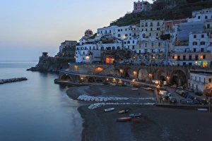 Atrani Prints: Blue hour, dusk in Atrani, near Amalfi, Costiera Amalfitana (Amalfi Coast), UNESCO