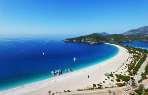 Blue Lagoon and Belcekiz beach, Oludeniz near Fethiye, Aegean Turquoise coast, Mediterranean region