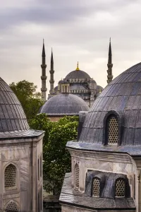 Traditionally Turkish Prints: Blue Mosque (Sultan Ahmed Mosque) seen from Hagia Sophia (Aya Sofya)