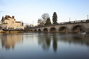 Berkshire Prints: The Blue River Cafe and Bridge on the River Thames