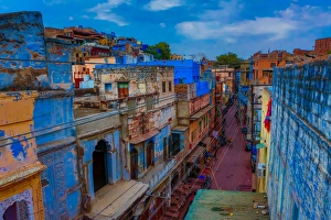 Blue City Prints: The blue rooftops in Jodhpur, the Blue City, Rajasthan, India, Asia