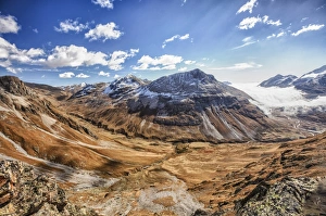 Canton Of Grisons Prints: Blue sky and autumn colors, Fain Valley, Engadine, Canton of Grisons (Graubunden)