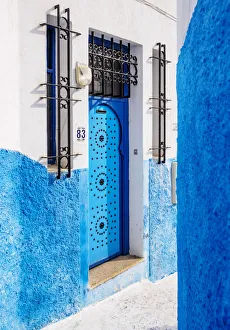 Rabat Prints: Blue street in Kasbah of the Udayas, Rabat, Rabat-Sale-Kenitra Region, Morocco