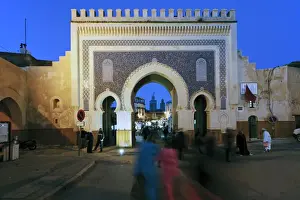 Bab Bou Jeloud Prints: Blue tiled archway of the Bab Bou Jeloud city gate to medina