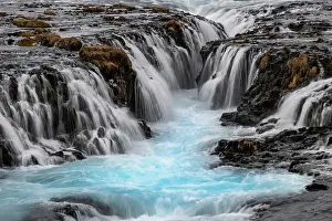 Waterfalls Prints: The Blue Waters of Bruarfoss Waterfall, Bruarfoss, near Laugarvatn, Southwest Iceland