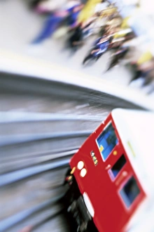 Slow Shutter Prints: Blurred motion of underground train leaving station, London, England, United Kingdom