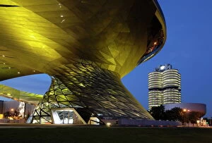 Images Dated 9th June 2008: BMW Welt and Headquarters illuminated at night, Munich (Munchen), Bavaria