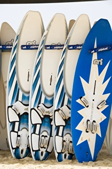 Santa Maria Prints: Boards for wind surfing at Santa Maria on the island of Sal (Salt), Cape Verde Islands