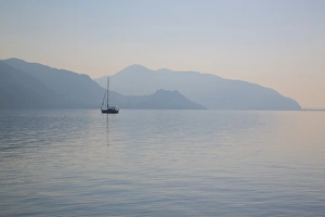 Hazy Prints: Boat on Aegean Sea, Marmaris, Anatolia, Turkey, Asia Minor, Eurasia