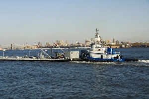 Barge Prints: Boat with barge on Hudson River