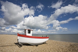 Shingle Prints: Boat on the beach, Dungeness, Kent, England, United Kingdom, Europe