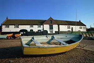 Rowing Boat Prints: Boat and boathouse, Burnham Overy Staithe, Norfolk, England, United Kingdom, Europe