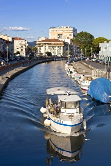 Tow Path Prints: Boat on the Burlamacca canal, Viareggio, Tuscany, Italy, Europe