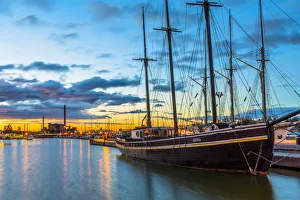 Helsinki Prints: Boat docked at the harbor in Helsinki, Uusimaa, Finland, Scandinavia, Europe