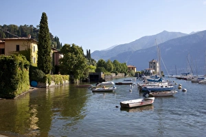 Lombardia Prints: Boat harbour and Lake Como, Bellagio, Lombardy, Italian Lakes, Italy, Europe