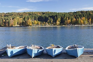 Rowing Boat Prints: Boat Hire, Walchensee Village, Walchensee Lake, Bavarian Alps, Upper Bavaria, Bavaria