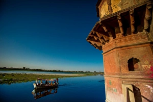 Holi Festival Prints: Boat at Holi Festival, Vrindavan, Uttar Pradesh, India, Asia