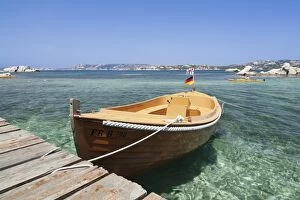 Boat at a jetty, Palau, Sardinia, Italy, Mediterranean, Europe