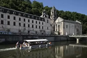 Images Dated 30th May 2009: Boat passing in front of the Abbey, Brantome. Dordogne, France. Europe