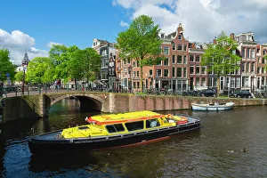 Boat Ride Prints: Boat on Prinsengracht canal, Amsterdam, The Netherlands, Europe