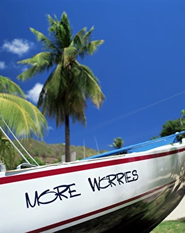 Grenadines Prints: Boat on the shore, Bequia, St