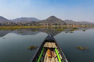 Shan State Prints: Boat on the southern part of Inle Lake, Shan state, Myanmar (Burma), Asia