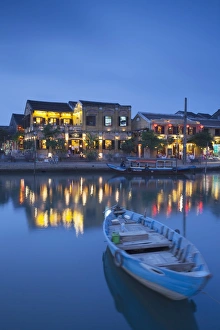Hoi An Prints: Boat on Thu Bon River at dusk, Hoi An