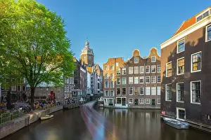 Historical Site Prints: Boat trail on Oudezijds Voorburgwal canal and cupola of Basilica of Saint Nicholas in the background