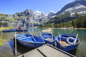 Kandersteg Prints: Boat trip around Lake Oeschinensee, Bernese Oberland, Kandersteg, Canton of Bern