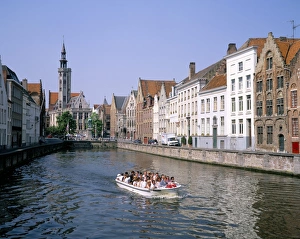 Brugge Prints: Boat trips along the canals, Bruges (Brugge), UNESCO World Heritage Site, Belgium, Europe