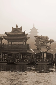West Lake Prints: Boat on West Lake, Hangzhou, Zhejiang Province, China, Asia