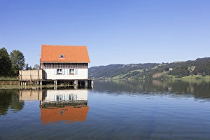 Boathouse Prints: Boathouse at Lake Alpsee, Immenstadt, Allgau, Bavaria, Germany, Europe