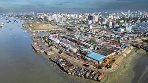 Nets Prints: Boats anchor on Karnaphuli River near fish market in Chittagong Bangladesh