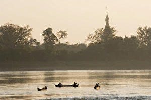 Ayeyarwaddy Prints: Boats on the Ayeyarwaddy River, Myanmar (Burma), Asia