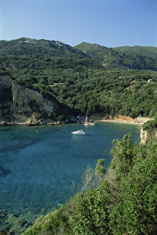 Paleokastritsa Prints: Two boats in a bay at Paleokastritsa