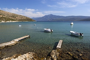 Samos Prints: Boats in bay, Psili Ammos, Samos, Aegean Islands, Greece